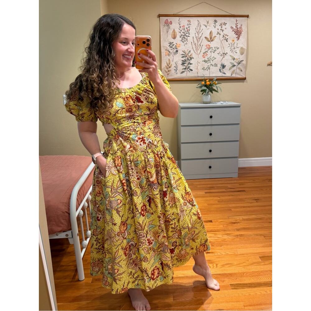 Ulla Johnson Cotton Yellow Floral Maxi Dress with Puff Sleeves 4 - Picture 4 of 15